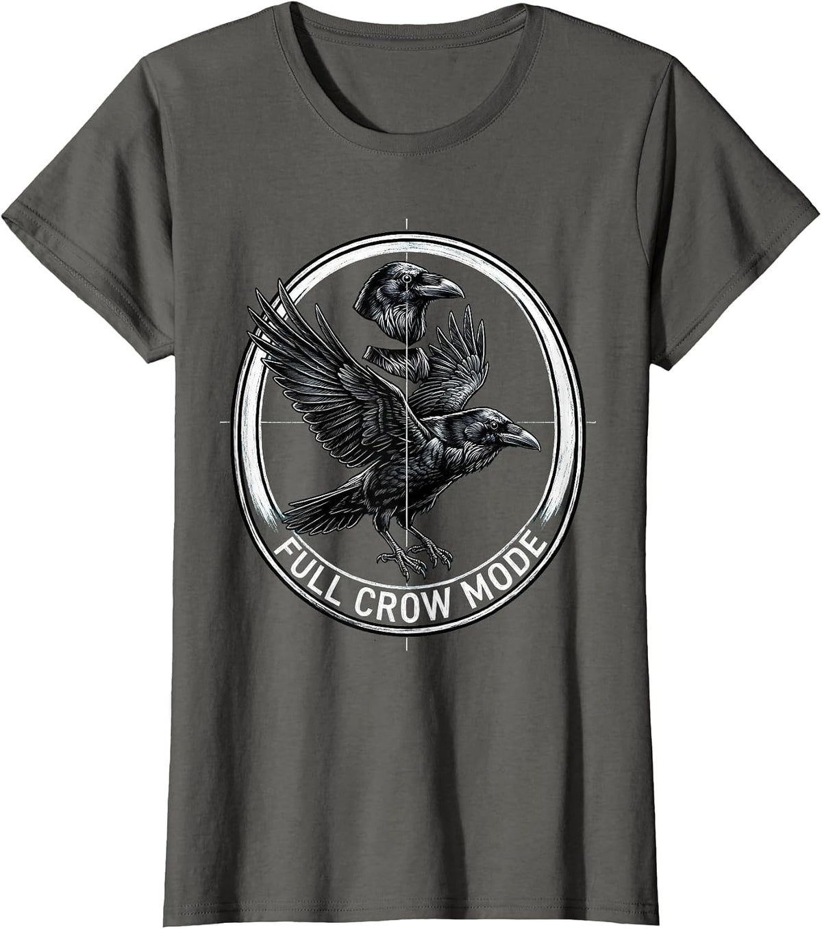Women's Full Crow Mode Activated Bold Bird Design T-Shirt - Asphalt Grey