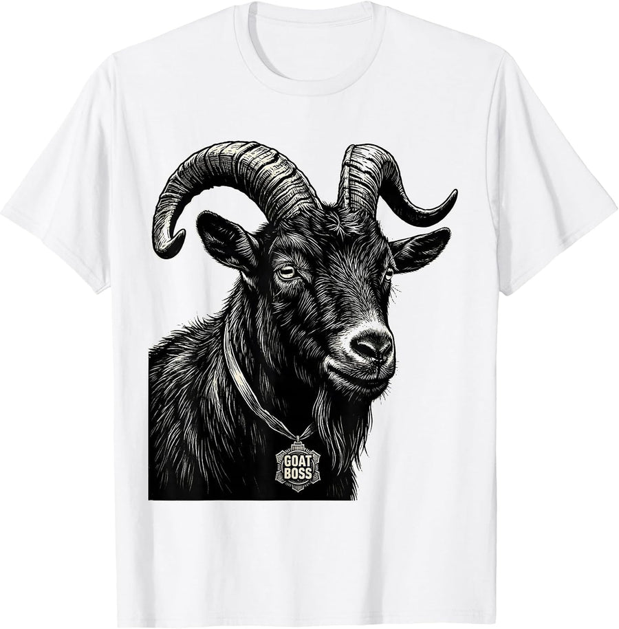 Men's Goat Boss Funny Farm Animal Scratchboard Humor T-Shirt - White