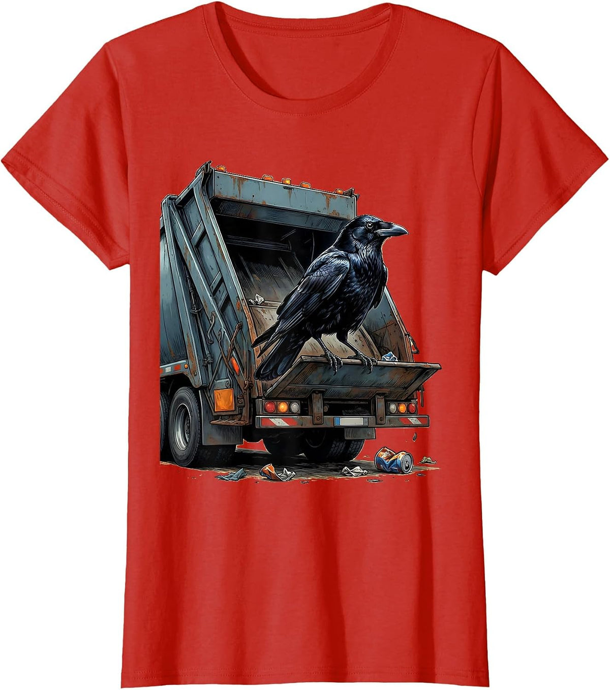 Women's Crow on Trash Truck Tailgate Graphic Tee T-Shirt - Red