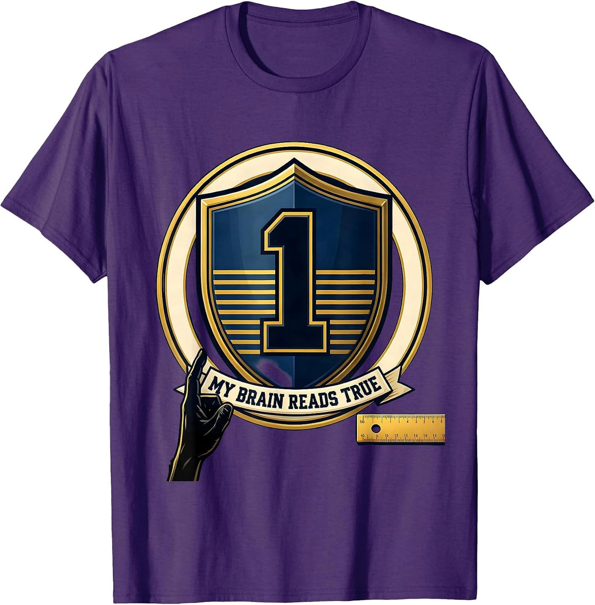 Men's My Brain Reads True Dyslexia Awareness Month Emblem T-Shirt - Purple