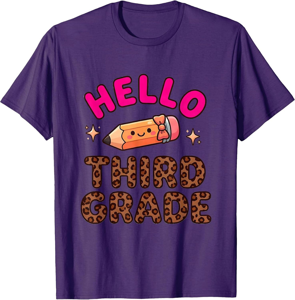 Men's Hello Third Grade Cute Kawaii Leopard Back To School Teacher T-Shirt - Purple