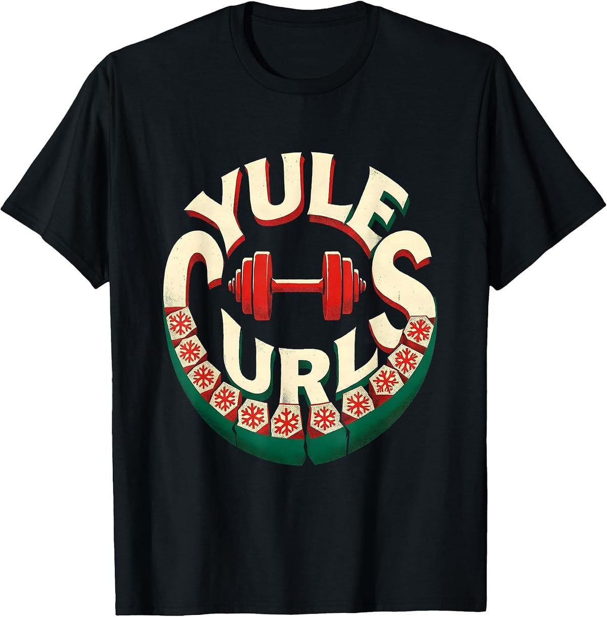 Men's Yule Curls Funny Christmas Gym Weightlifting Fitness Pun T-Shirt - Black