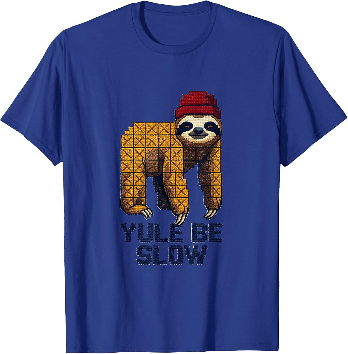 Men's Yule Be Slow Cross Stitch Sampler Funny Sloth Lover T-Shirt - Royal Blue