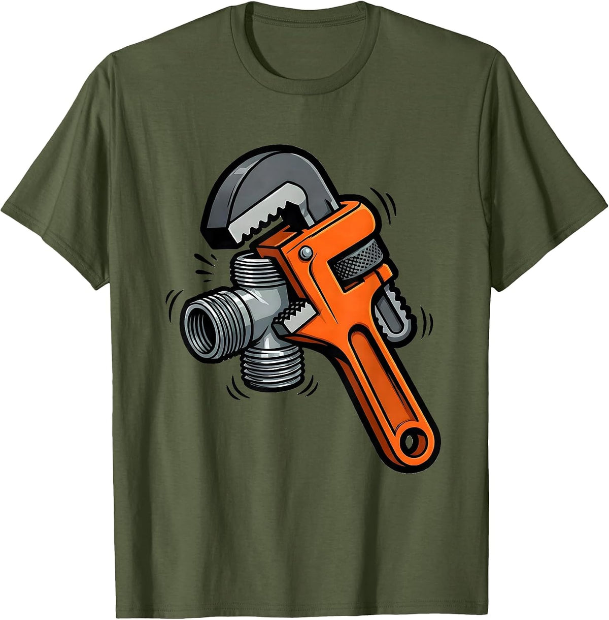 Pipe Wrench Clamped Funny Plumber Pipefitter Gift T-Shirt - Olive Green
