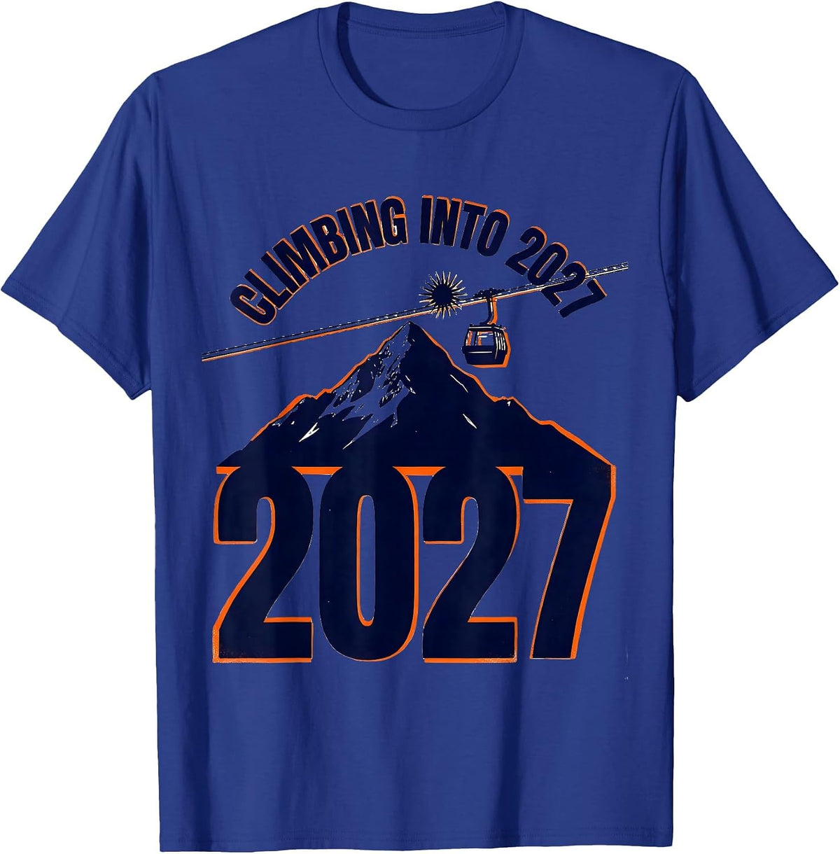 Men's Climbing Into 2027 Screenprint Poster New Year Family Party T-Shirt - Royal Blue