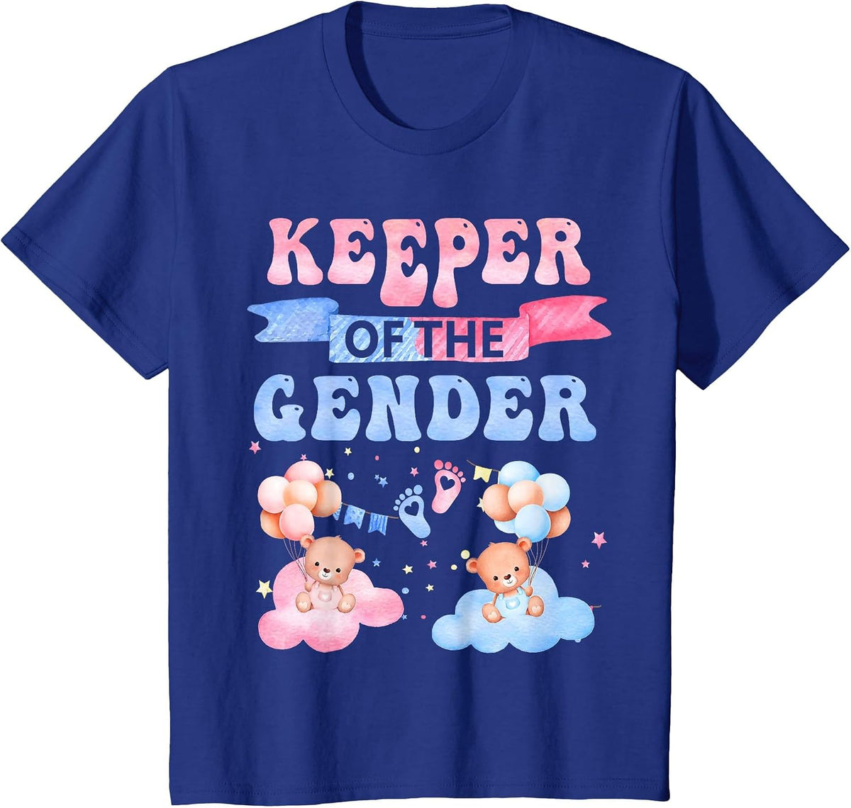 Keeper of The Gender Reveal Baby Bear Balloons Pink Or Blue T-Shirt - Royal Blue
