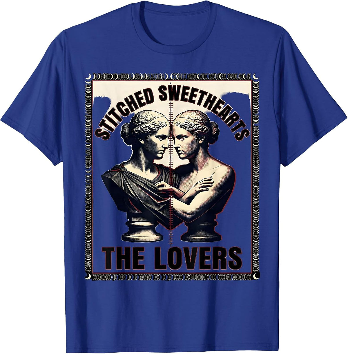 Stitched Sweethearts The Lovers Spooky Romance Halloween T-Shirt - Royal Blue