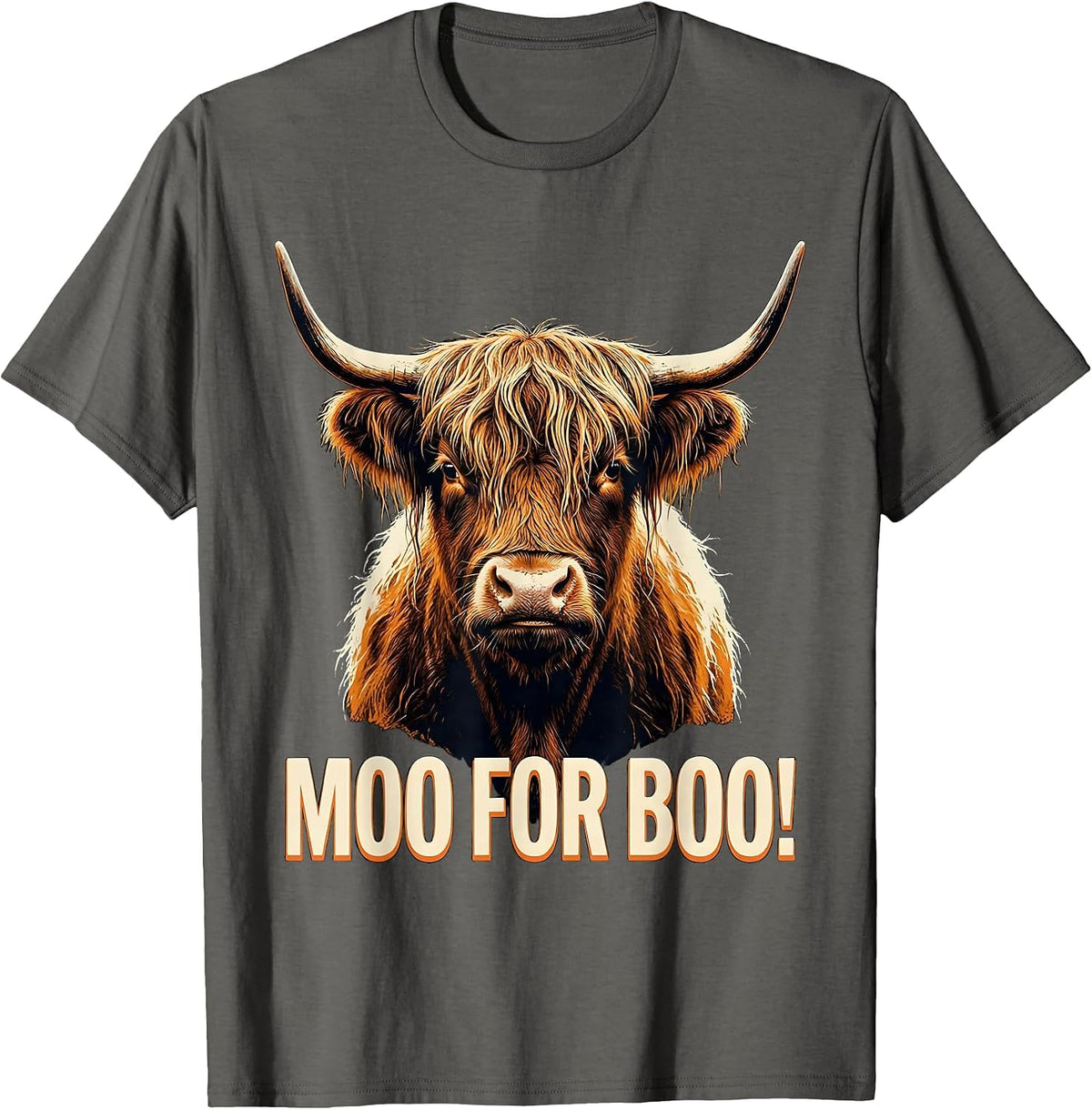 Moo For Boo! Whimsical Highland Cow Halloween Fall Humor T-Shirt - Asphalt Grey