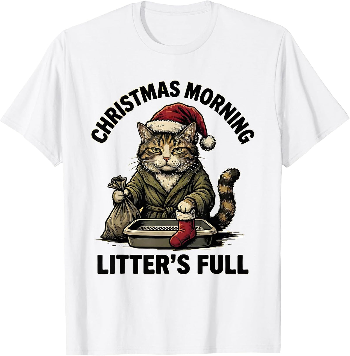 Men's Christmas Morning, Litter's Full Funny Cat Lover Ugly T-Shirt - White