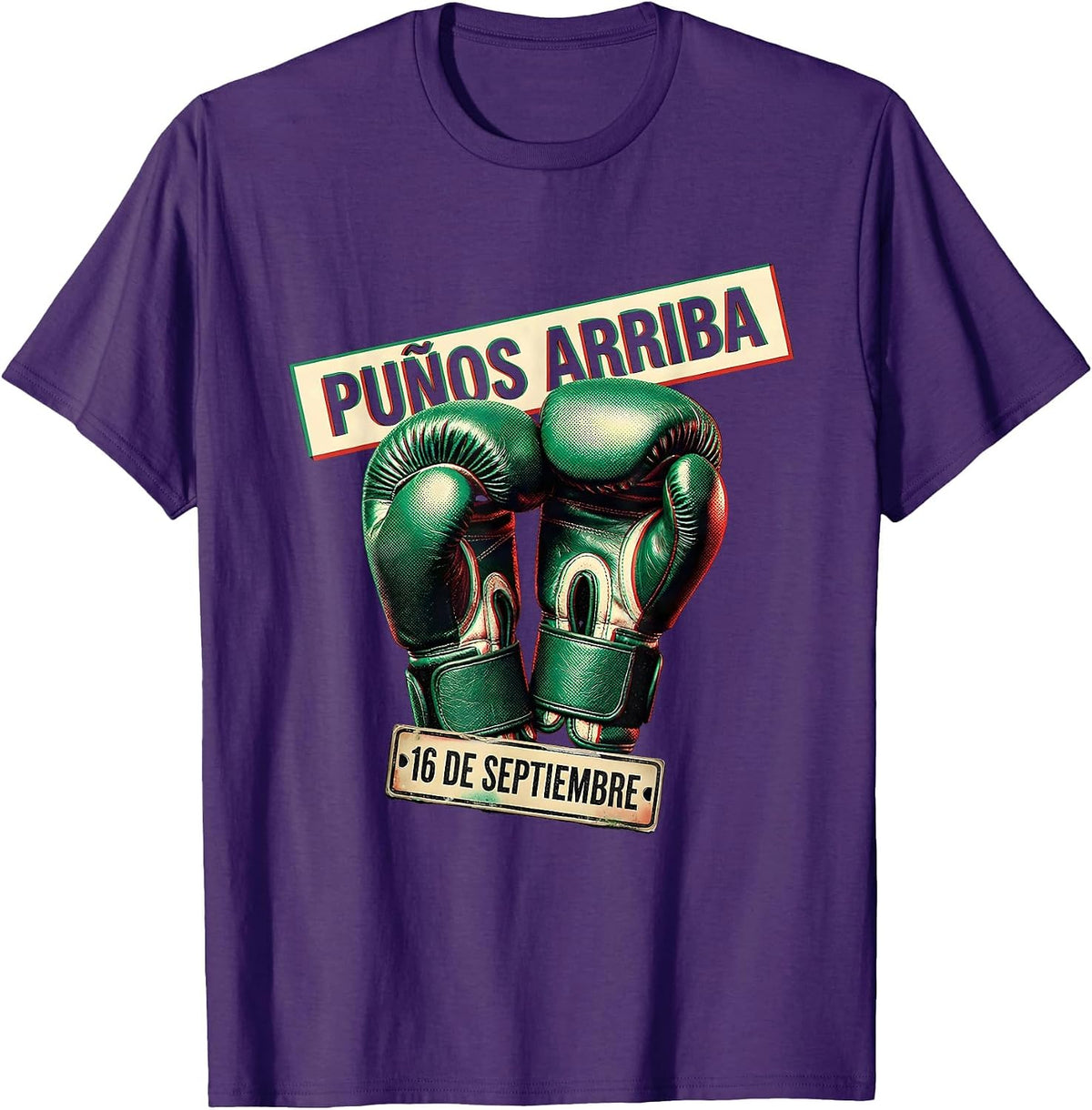 Men's 16 De Septiembre Puños Arriba Mexican Boxing Flag Vintage T-Shirt - Purple