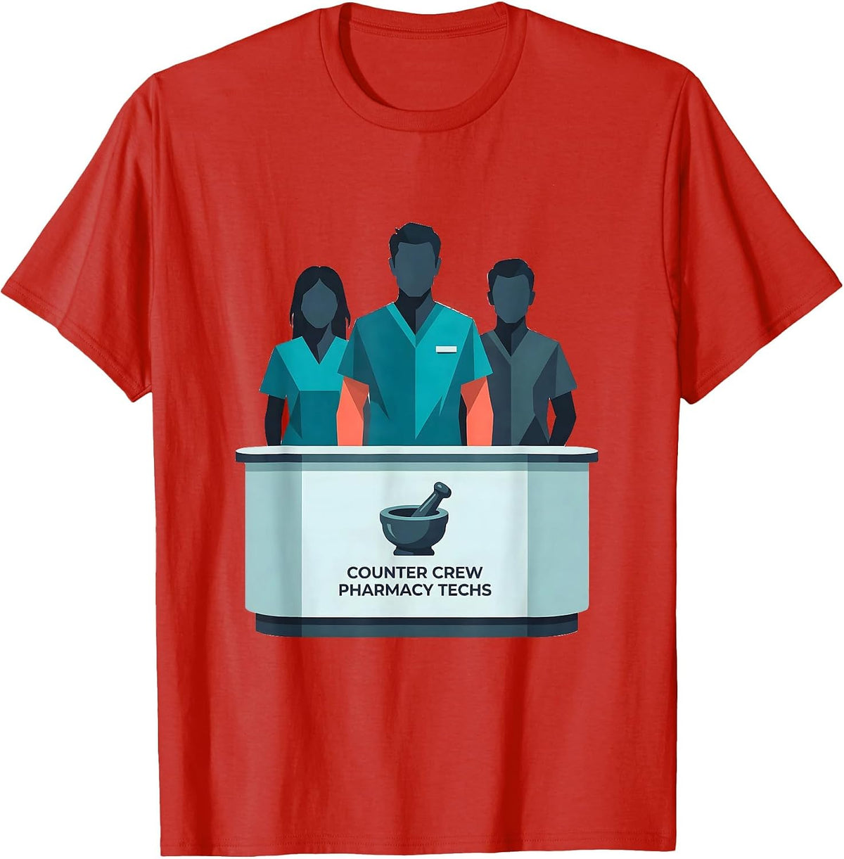 Men's Counter Crew Pharmacy Techs Funny Pharmacy Tech Crew Humor T-Shirt - Red