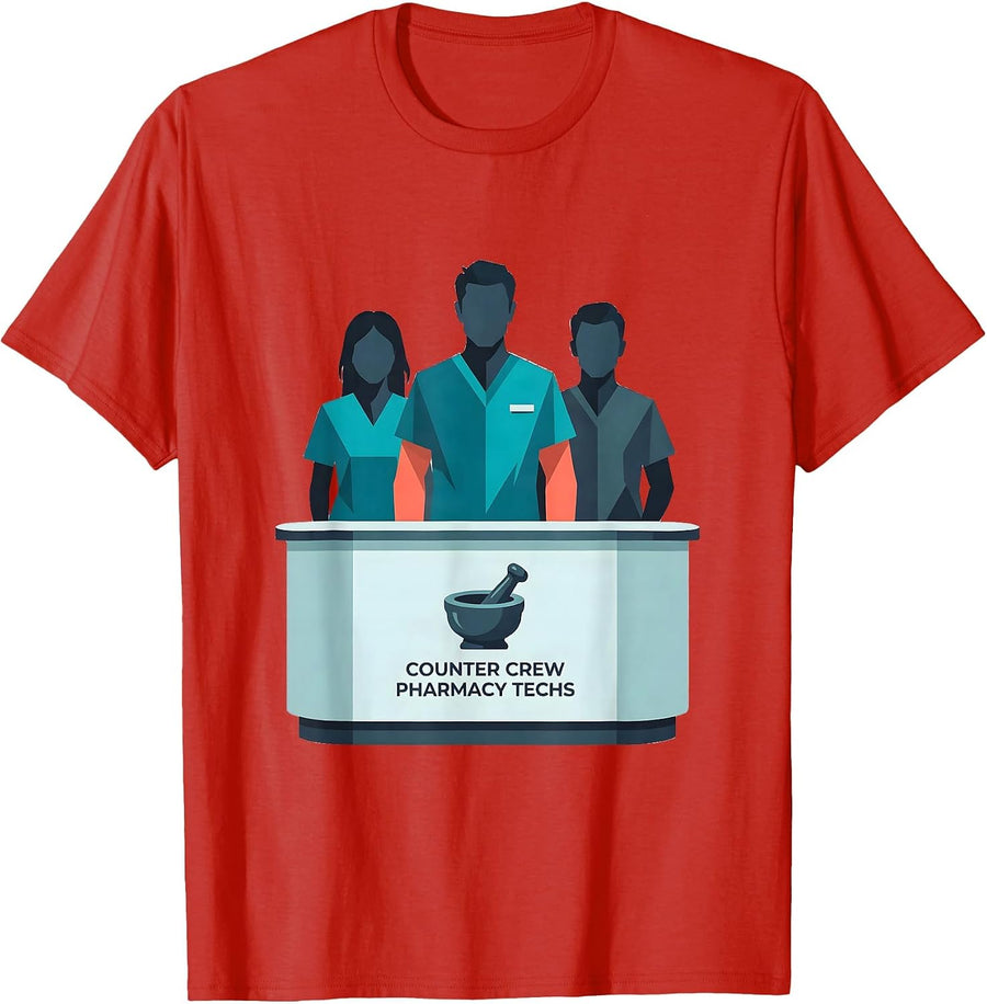 Men's Counter Crew Pharmacy Techs Funny Pharmacy Tech Crew Humor T-Shirt - Red