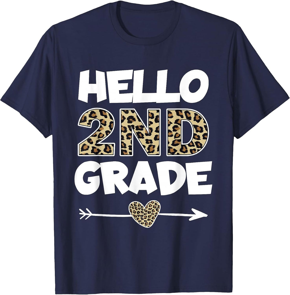 Hello 2nd Grade Leopard Print Second Grade Teacher Kids T-Shirt - Navy Blue