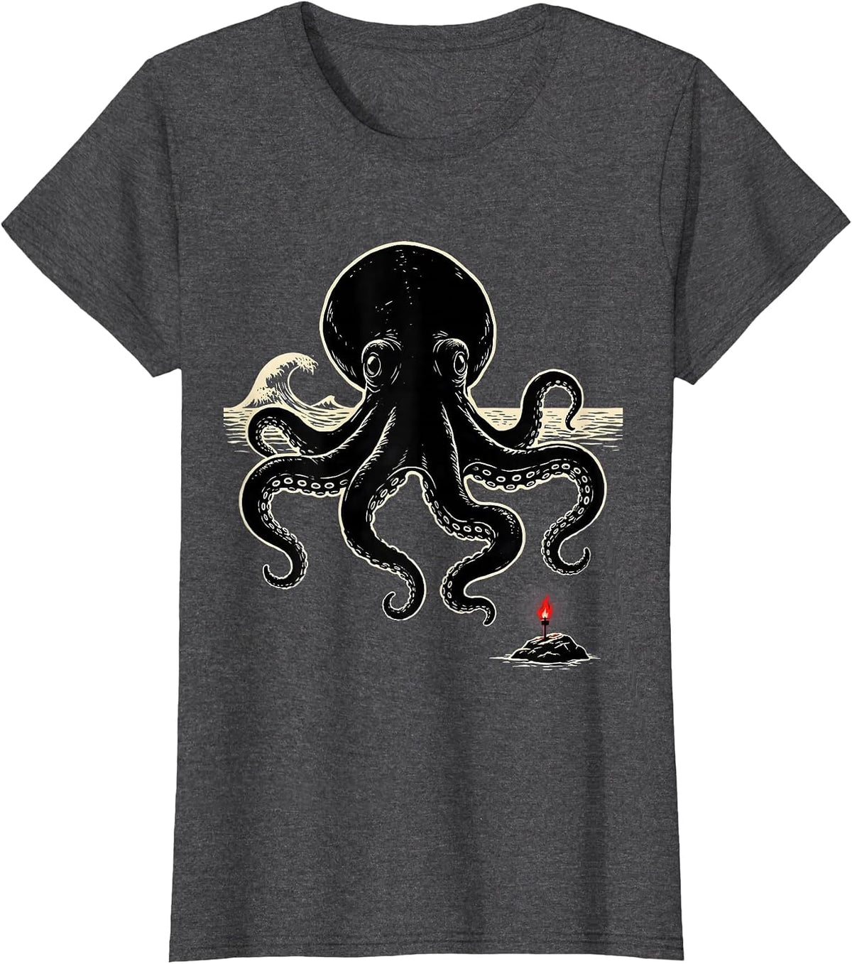 Women's Kraken Sea Monster Vintage Octopus Lover T-Shirt - Dark Heather Grey