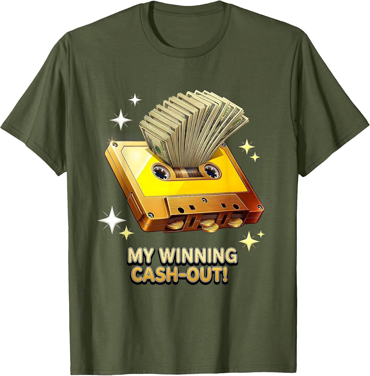 MY WINNING CASH-OUT! 3D Lucky Slots Lover Casino Floor T-Shirt - Olive Green