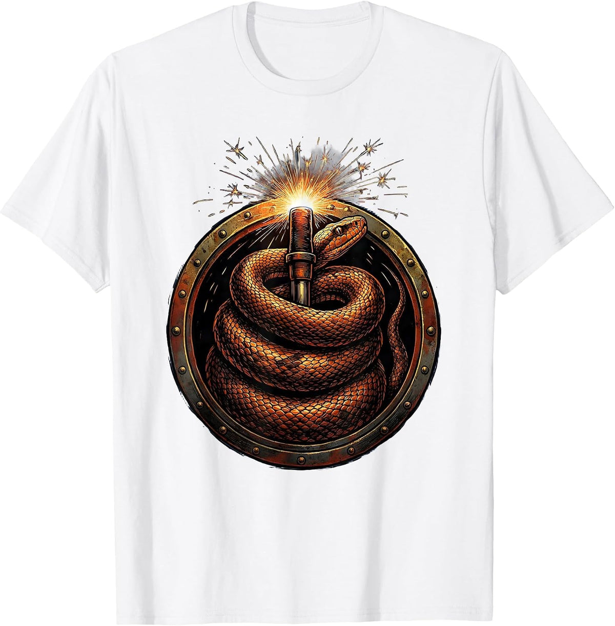Men's Serpent Torch Welder Graphic Design T-Shirt - White