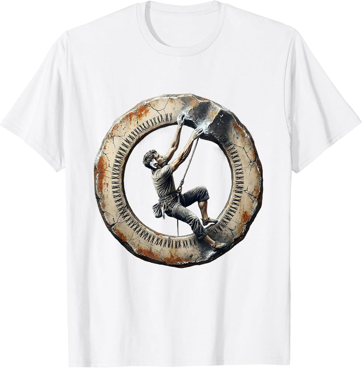 Men's Strained Climber Badge Distressed Rock Climbing Bouldering T-Shirt - White