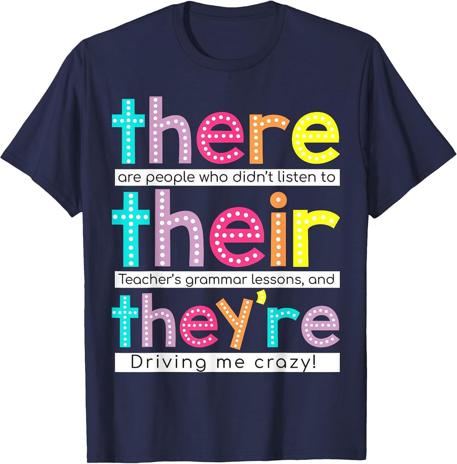 There Their They're Back to School English Grammar Teacher T-Shirt - Navy Blue