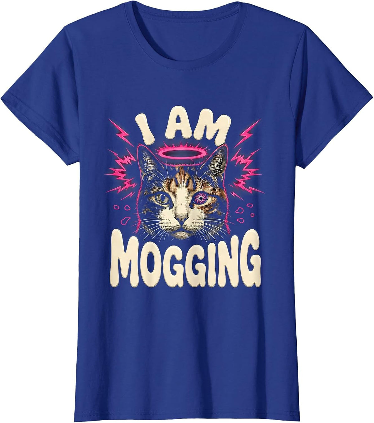 Women's I Am Mogging Funny Cat Meme Bootleg Graphic T-Shirt - Royal Blue