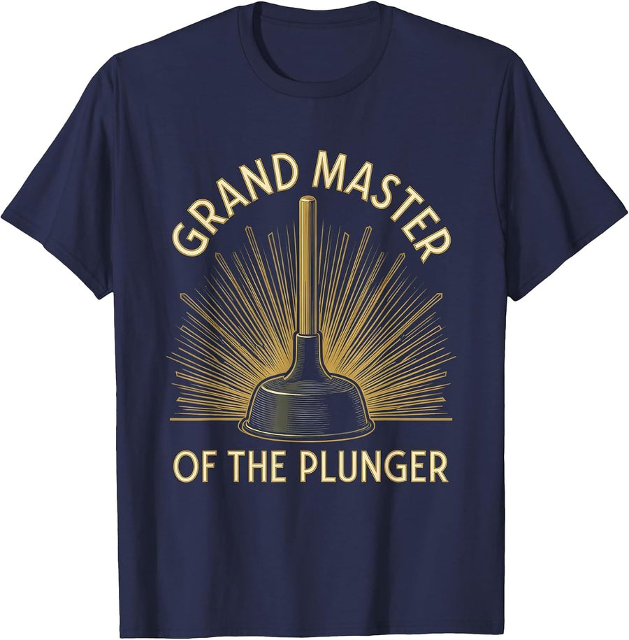 Grand Master Of The Plunger Funny Plumber Art Deco T-Shirt - Navy Blue