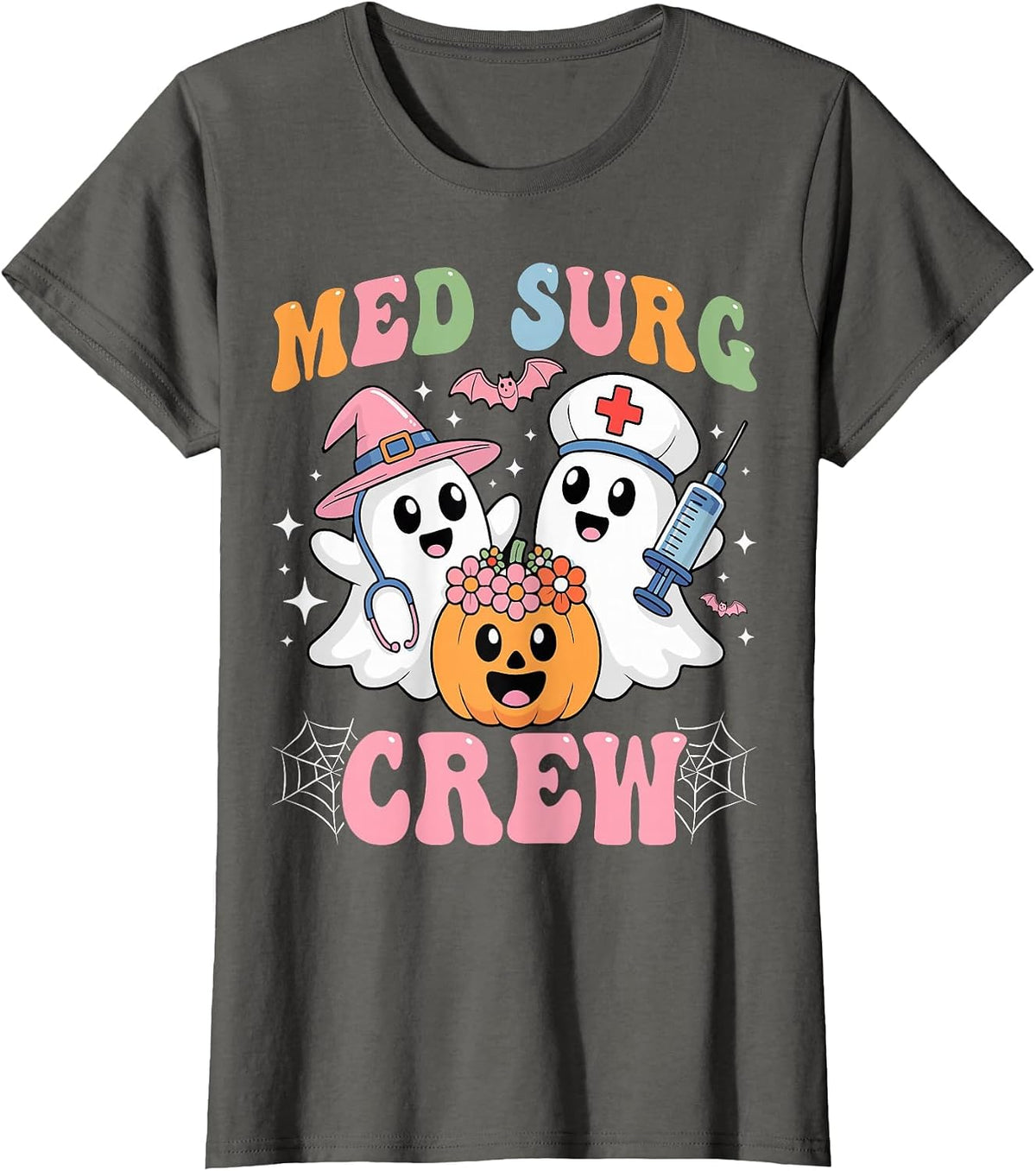 Medical Surgical Nursing Med Surg Crew Nurse Ghost Halloween T-Shirt - Asphalt Grey
