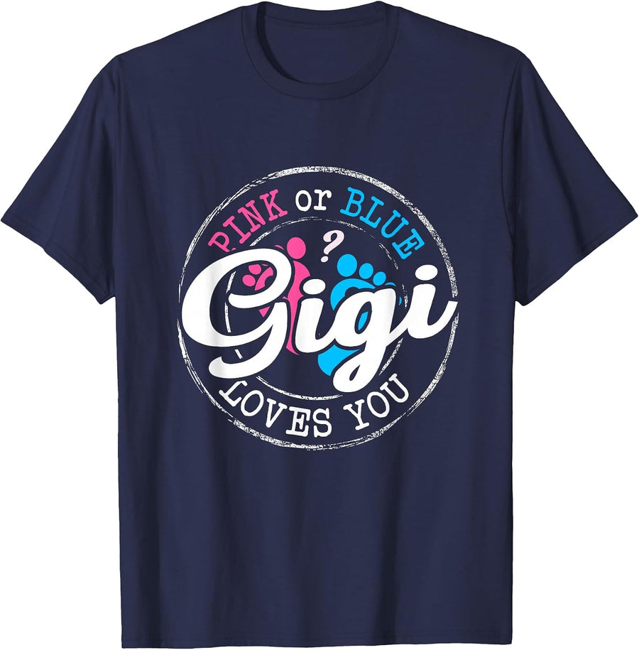 Pink or Blue Gigi Loves You Gender Reveal Family T-Shirt - Navy Blue