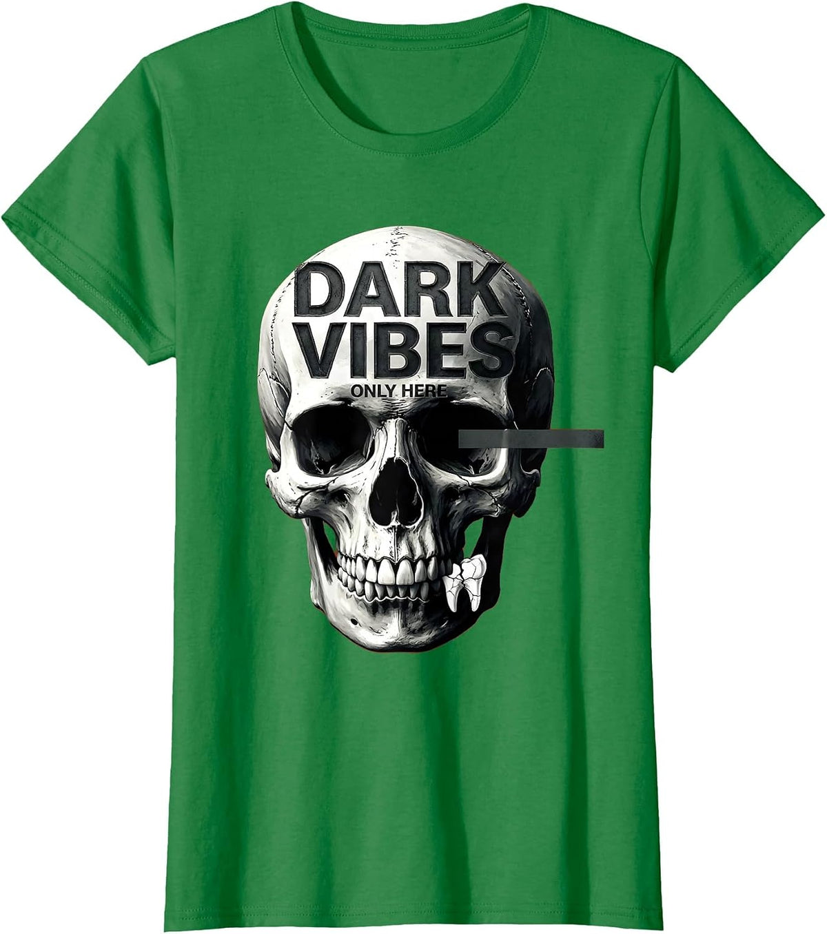 Dark Vibes Only Skull Graphic Design T-Shirt - Kelly Green
