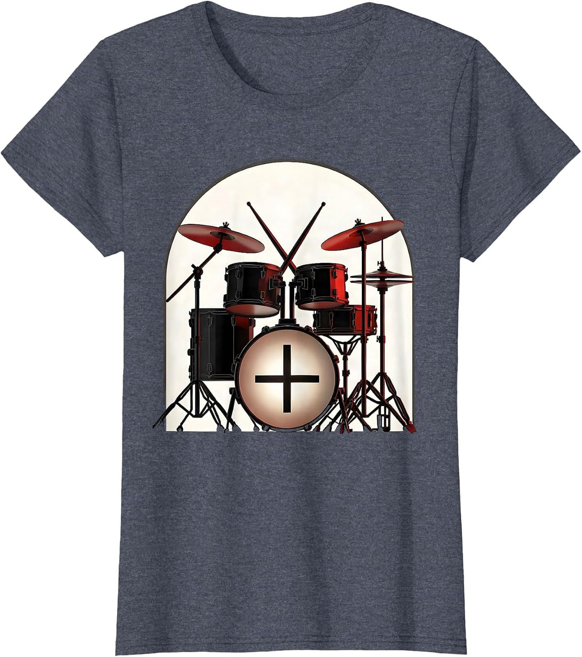 Geometric Drum Kit Church Arch Christian Musician Worship T-Shirt, Women, Heather Blue, XX-Large - As Pictured