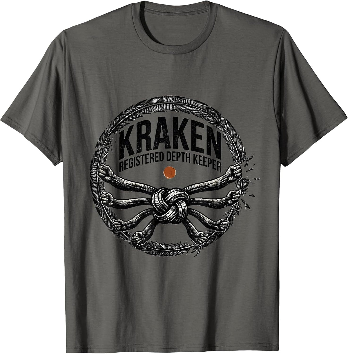Men's Kraken Registered Depth Keeper Rubber Stamp Octopus Lover T-Shirt - Asphalt Grey