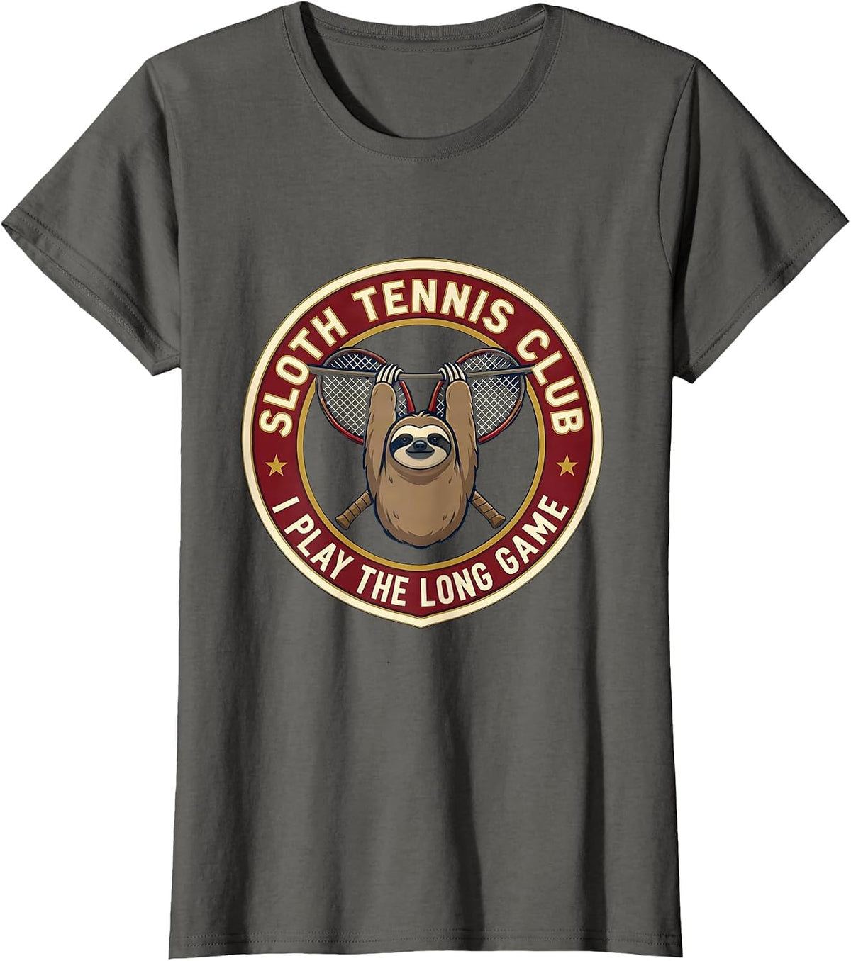 Women's SLOTH TENNIS CLUB I PLAY THE LONG GAME Funny Sloth Lover T-Shirt - Asphalt Grey