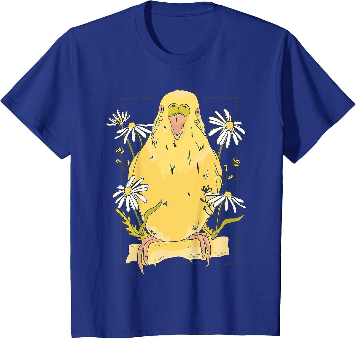 Parakeet with Daisy Yellow Parakeet T-Shirt - Royal Blue