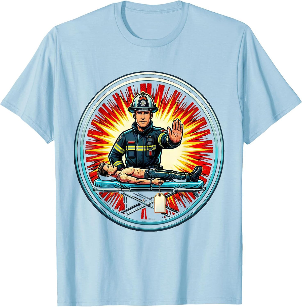 Men's Paramedic Training Mannequin Pop Art EMS Gift T-Shirt - Baby Blue