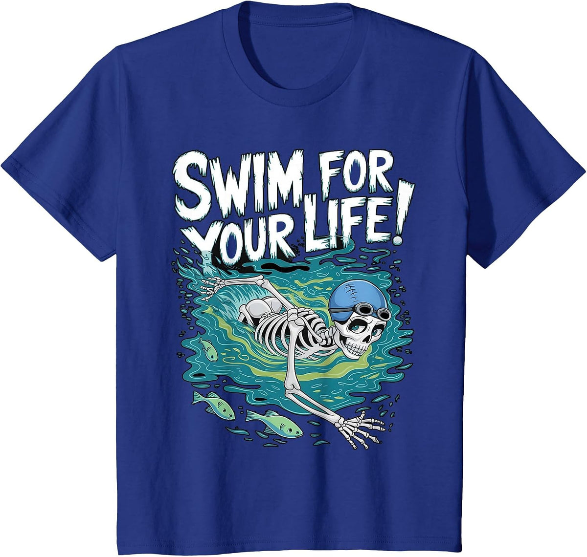 Halloween Skeleton Swimming Swim for Your Life Swimmers Dad T-Shirt - Royal Blue