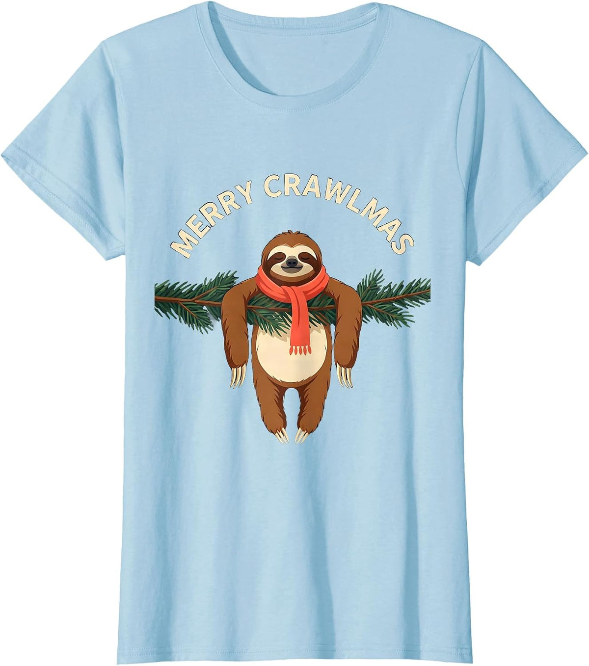 Women's Merry Crawlmas Funny Sloth Lover Ugly Christmas Sweater T-Shirt - Baby Blue
