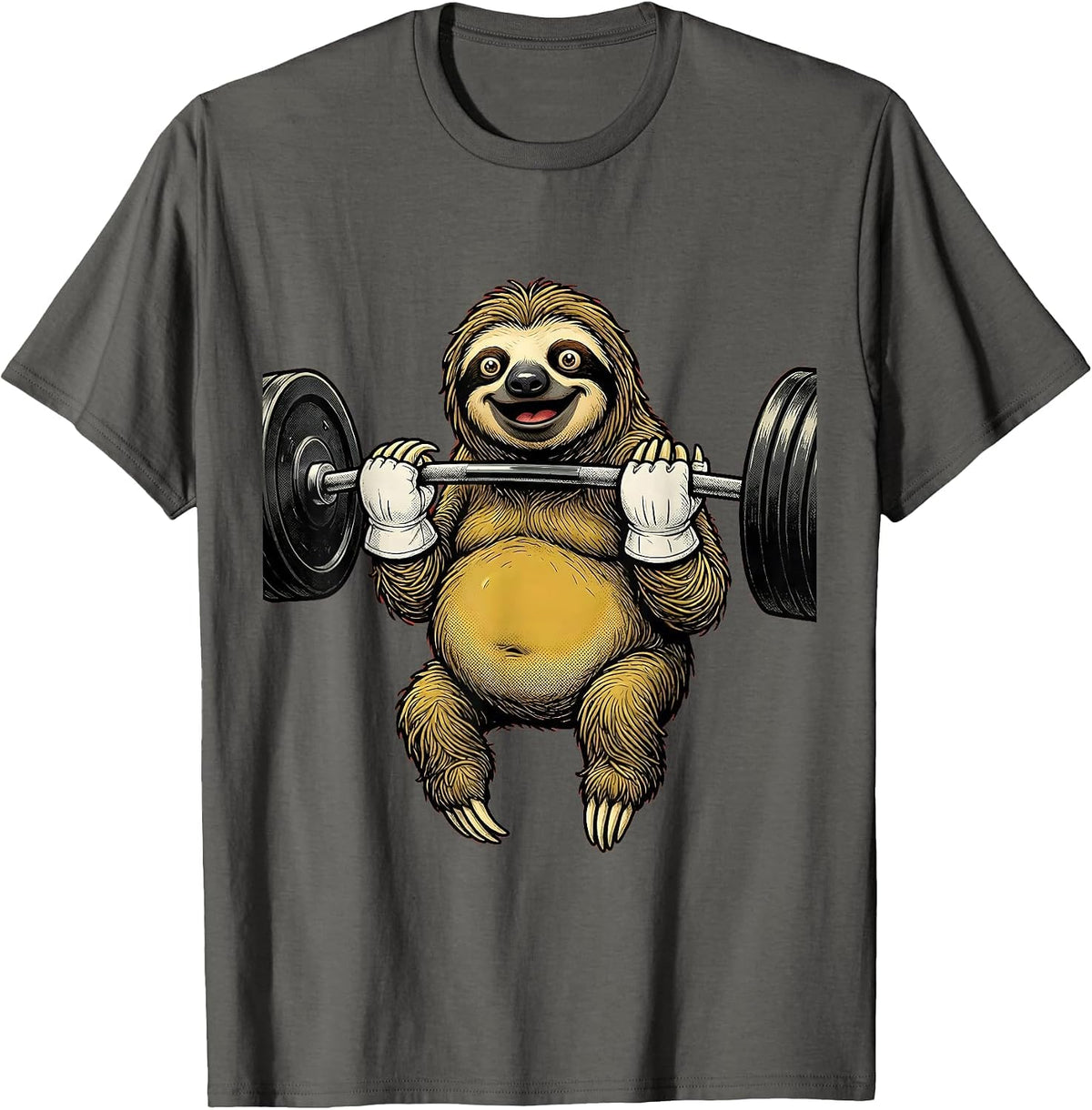 Lazy Sloth Gym Weightlifting Novelty Graphic T-Shirt - Asphalt Grey