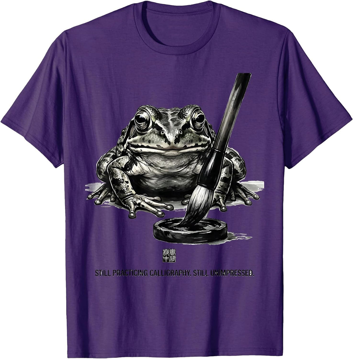 Men's Still Practicing Calligraphy. Still Unimpressed. Grumpy Frog T-Shirt - Purple