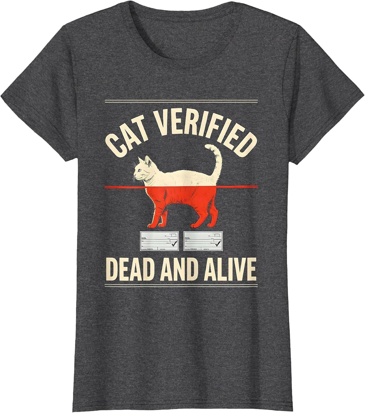 Women's Cat Verified Dead And Alive Funny Quantum Physics Science T-Shirt - Dark Heather Grey