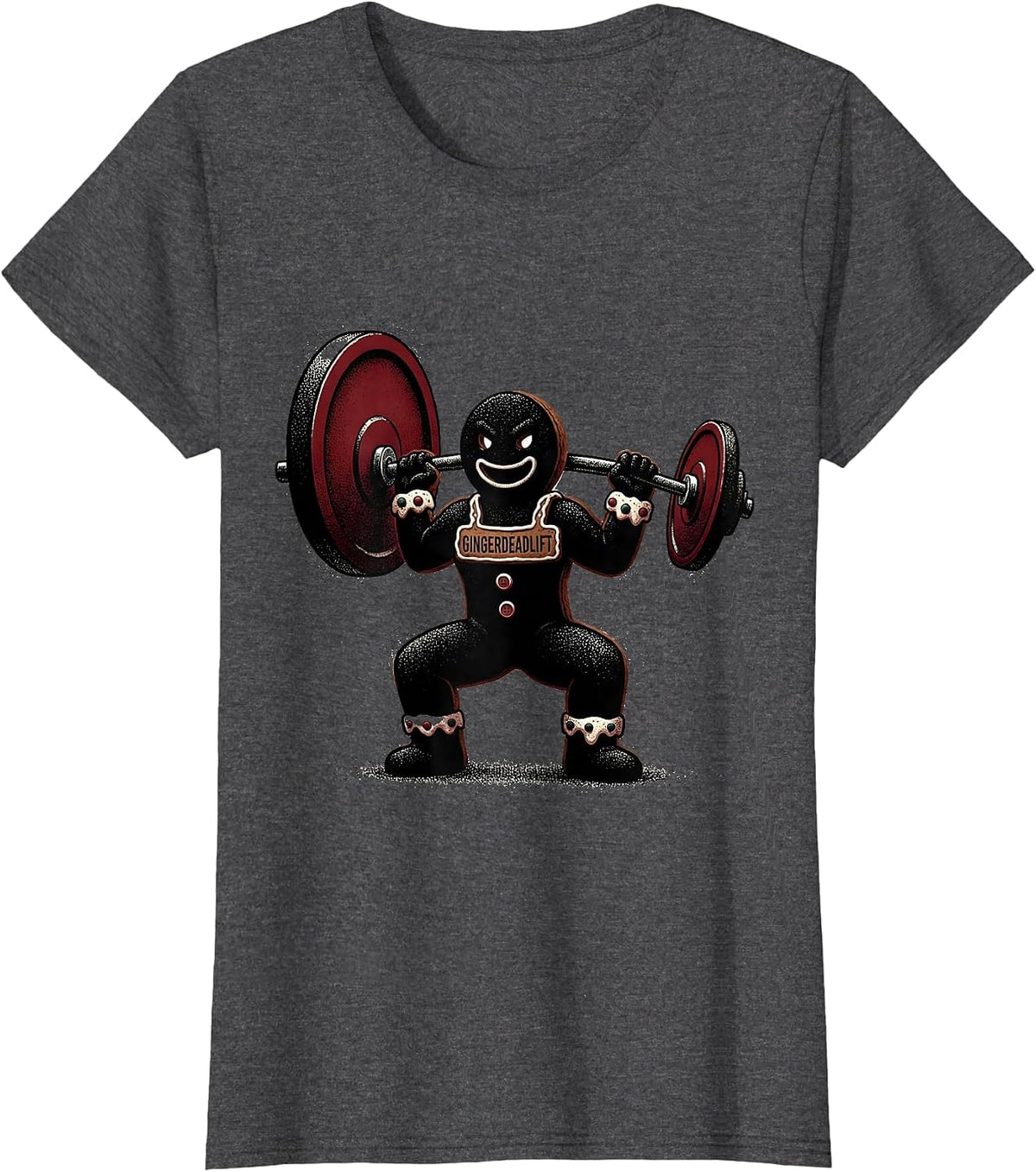 Women's Gingerdeadlift Funny Gingerbread Weightlifting Christmas Gym T-Shirt - Dark Heather Grey