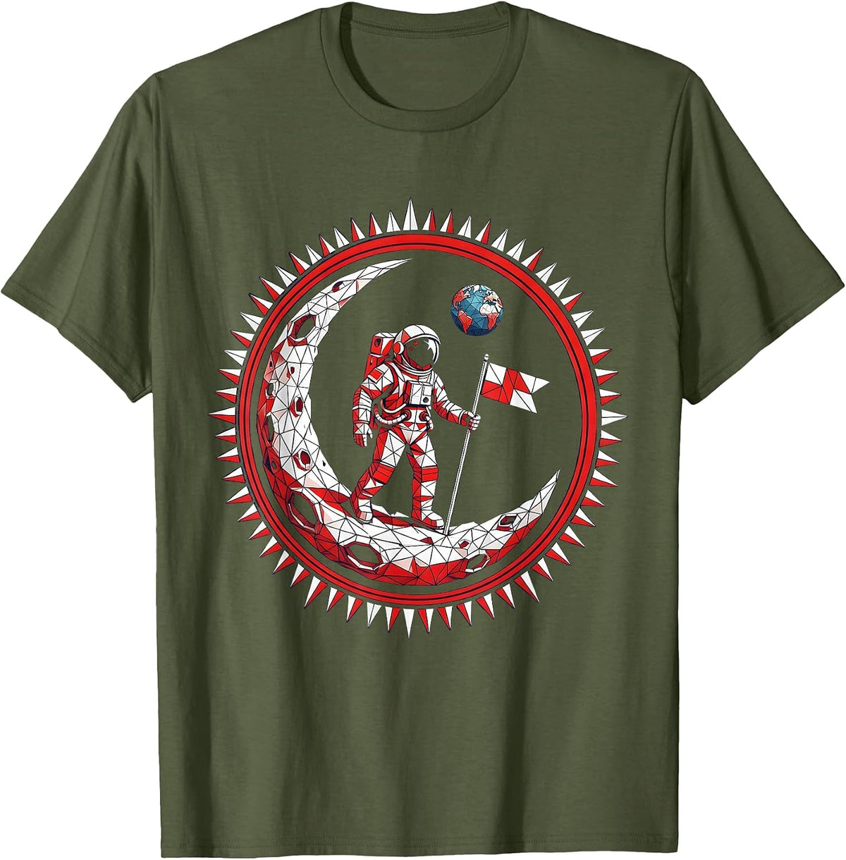 Men's Cosmonaut Moon Flag Planting Space Explorer T-Shirt - Olive Green