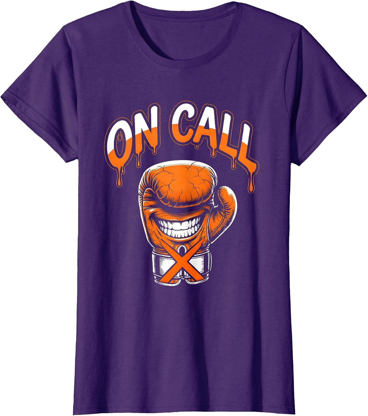 Women's ON CALL Bold Graphic Tee Grinning Boxing Glove Mascot T-Shirt - Purple