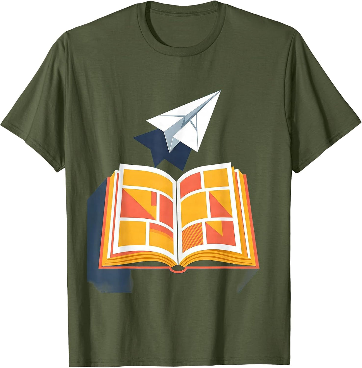 Men's Third Grade Teacher Paper Airplane Bookworm Gift T-Shirt - Olive Green