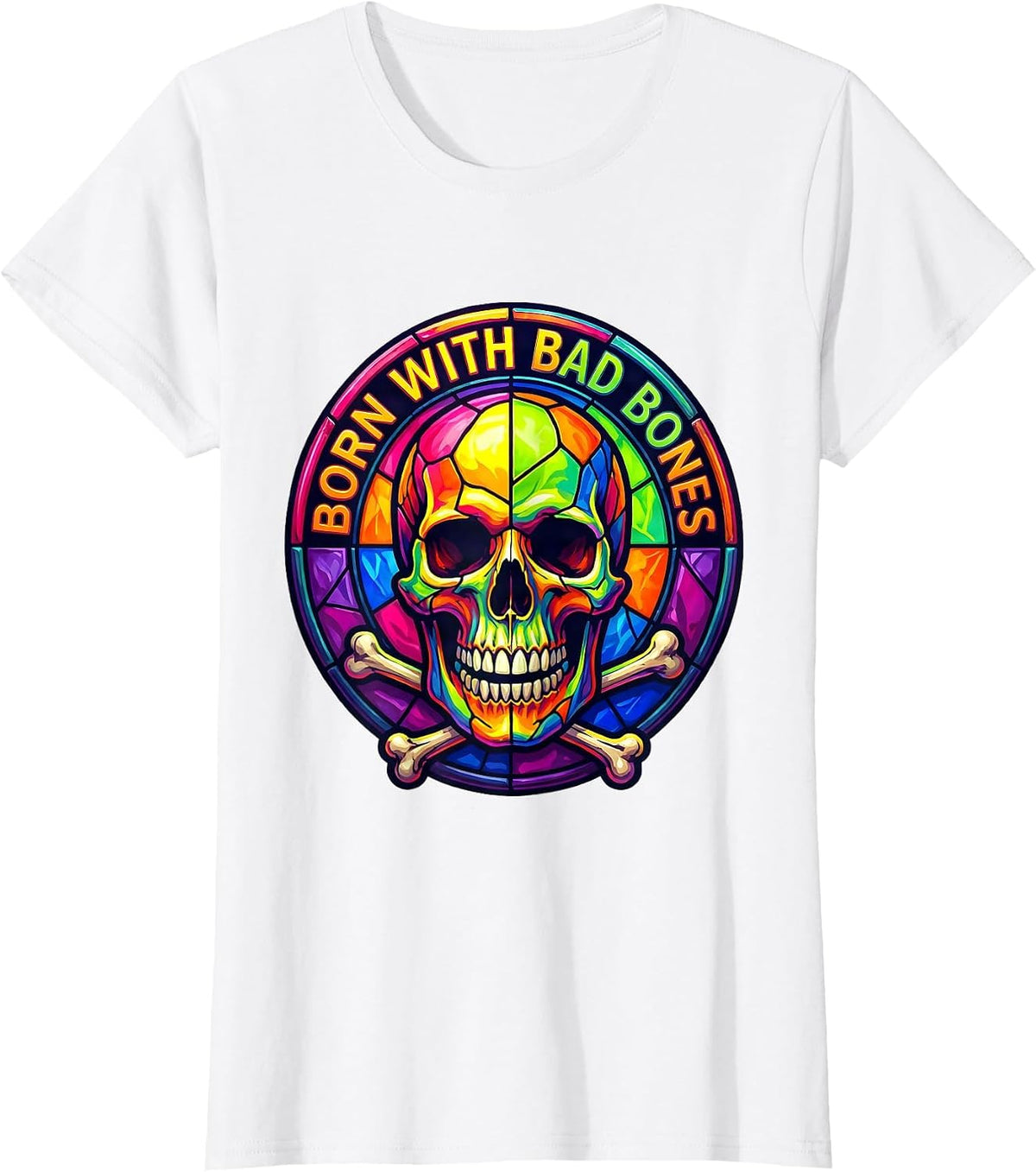Born With Bad Bones Skull Graphic Design T-Shirt - White