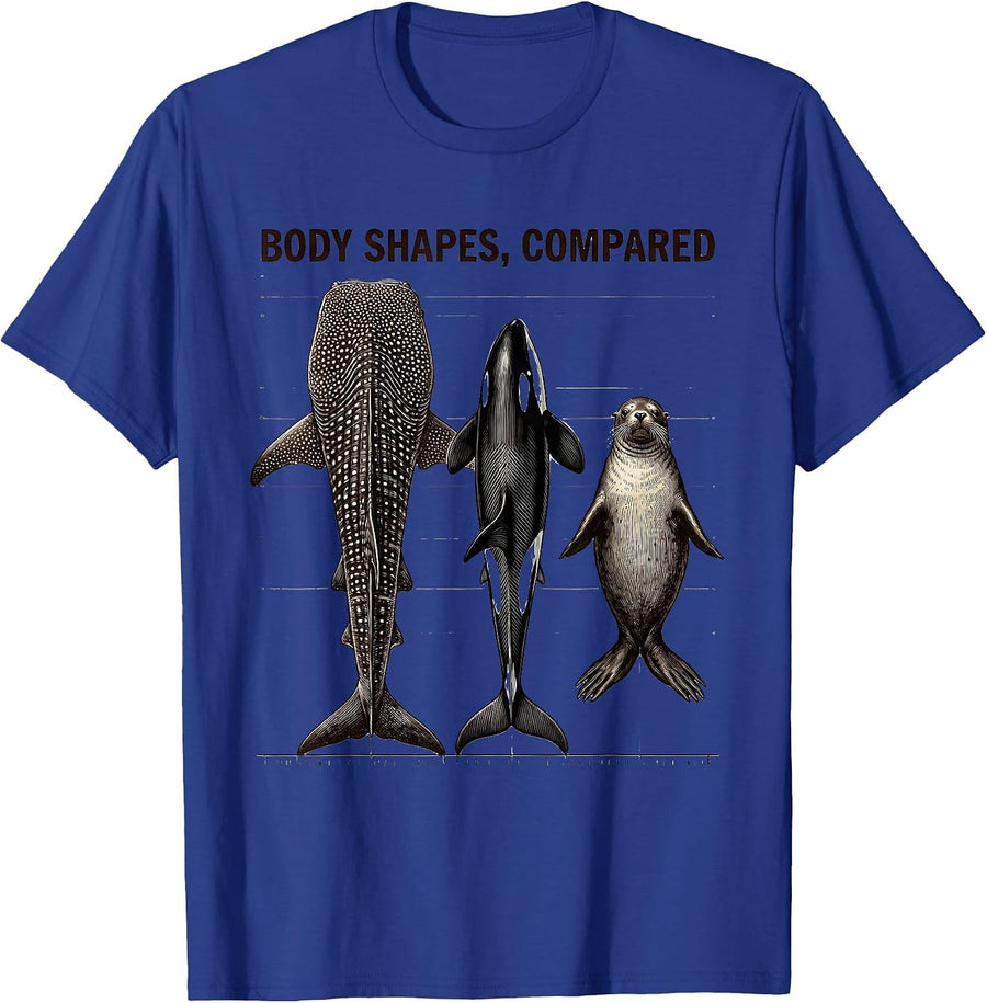 Body Shapes Compared Crosshatch Etching Whale Shark Orca T-Shirt - Royal Blue