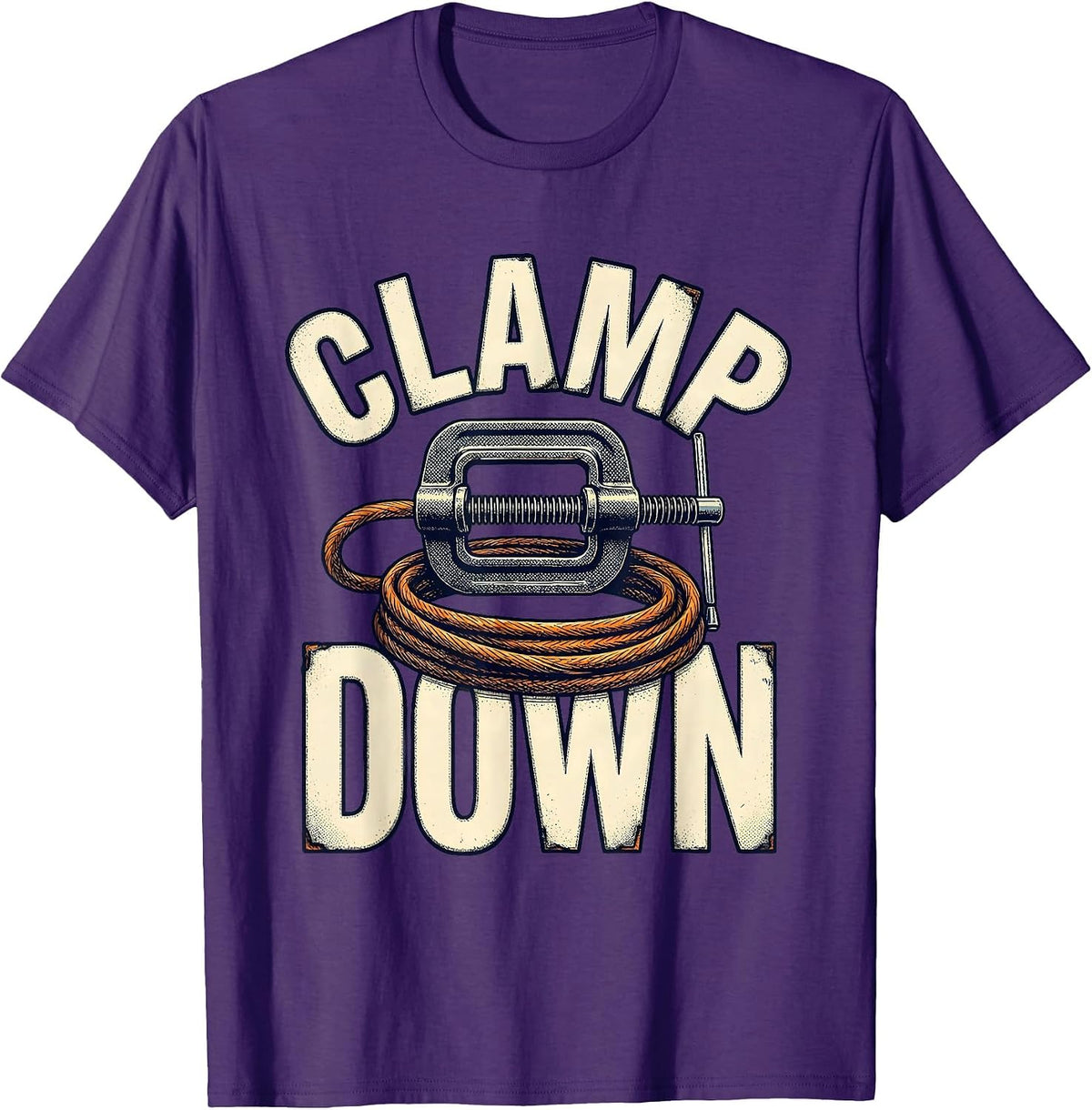 Men's Clamp Down Detailed Line Illustration Blue Collar Welder T-Shirt - Purple