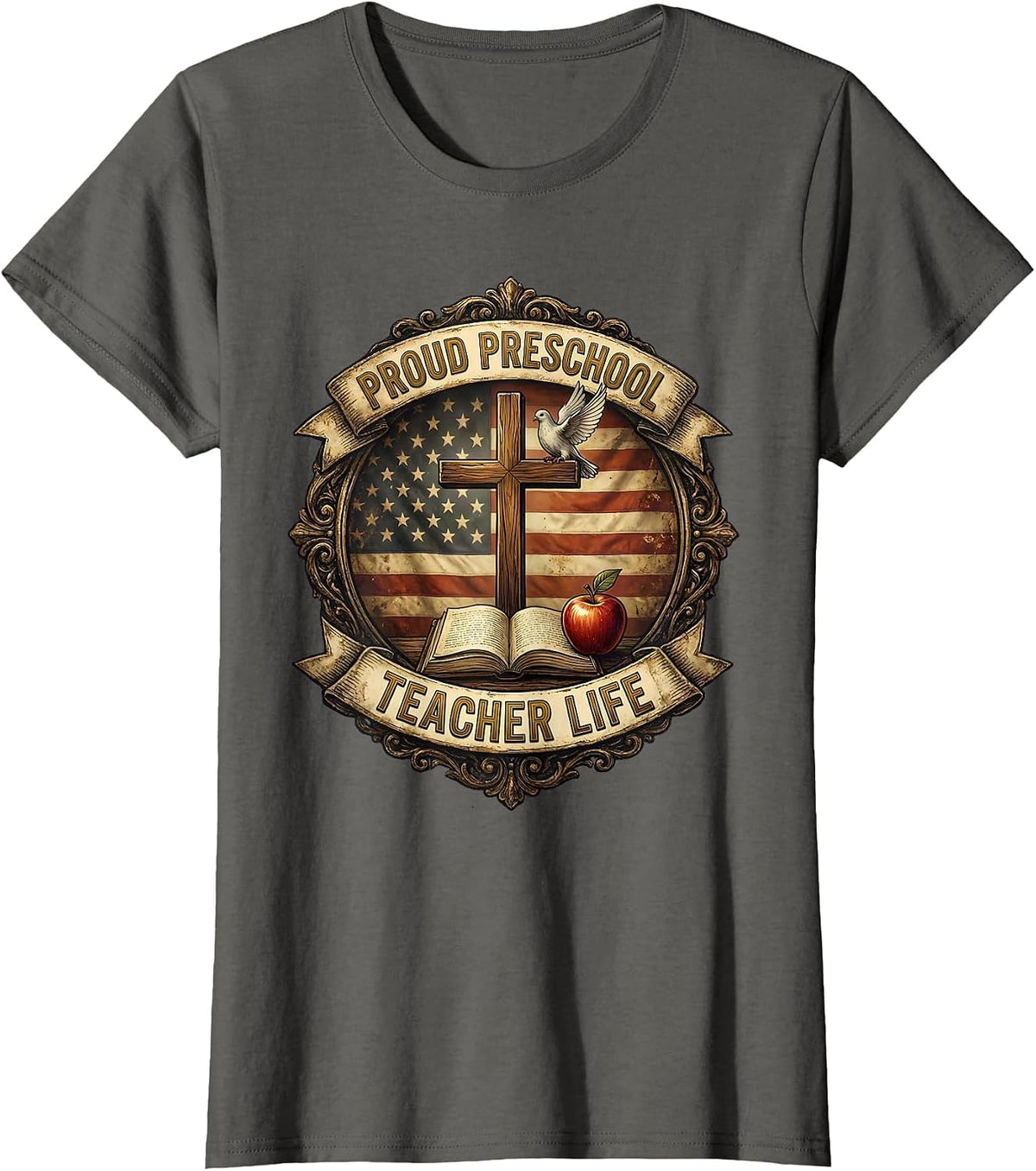 Women's Proud Preschool Teacher Life Educator Design T-Shirt - Asphalt Grey