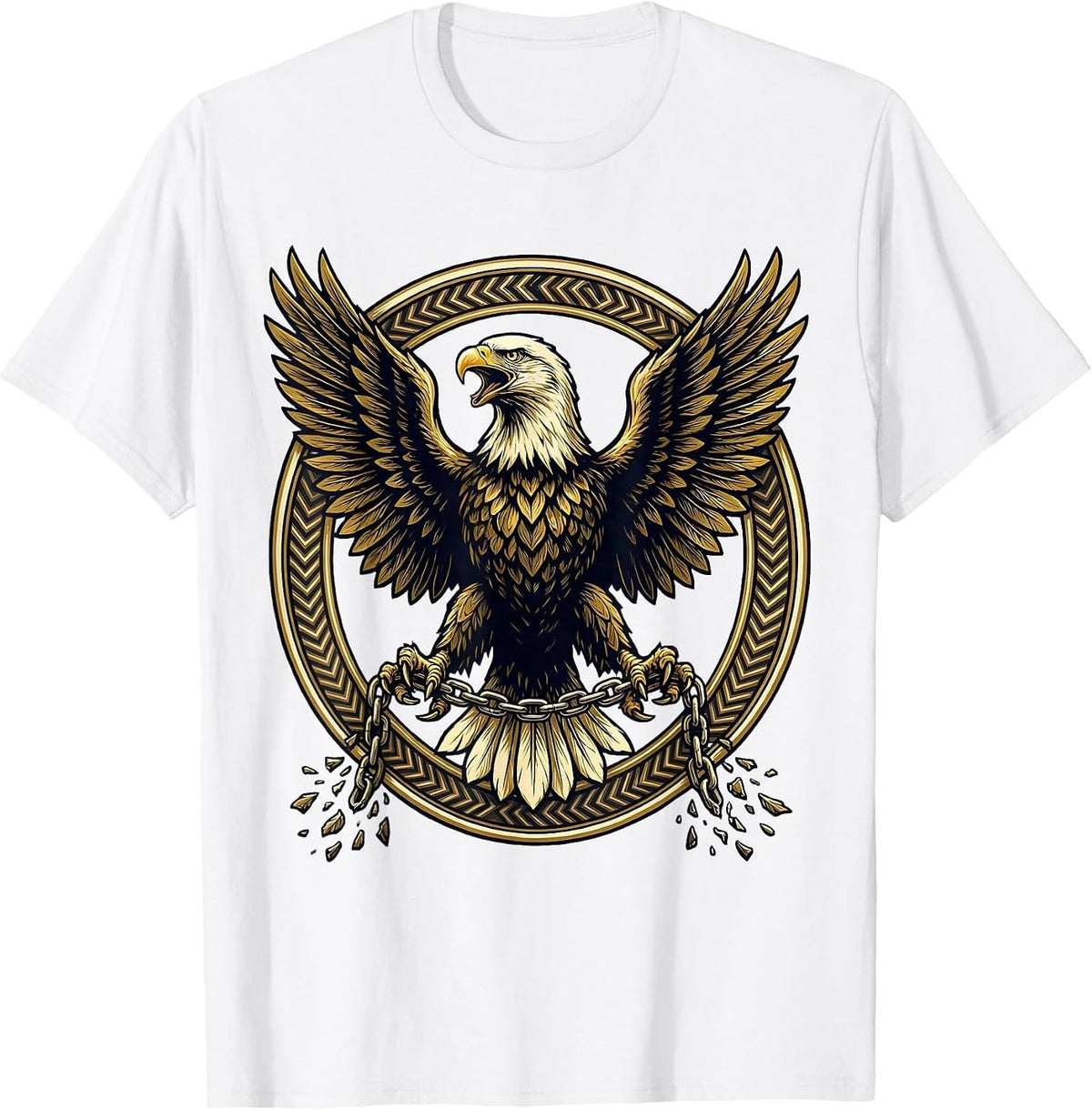 Men's Bald Eagle Breaking Chains Faith Family Freedom T-Shirt - White