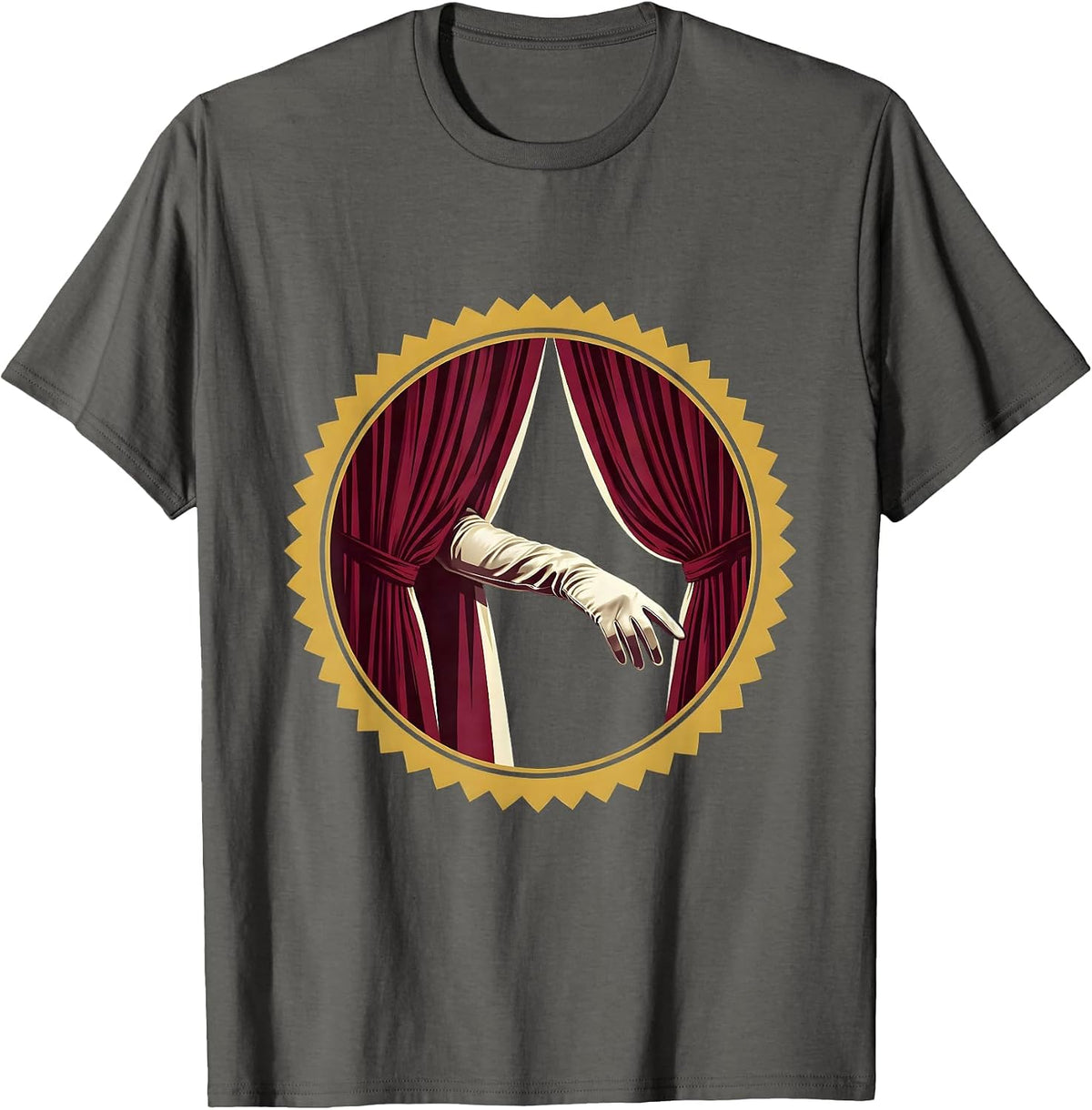 Men's Showgirl Gloved Hand Behind Curtain Graphic T-Shirt - Asphalt Grey