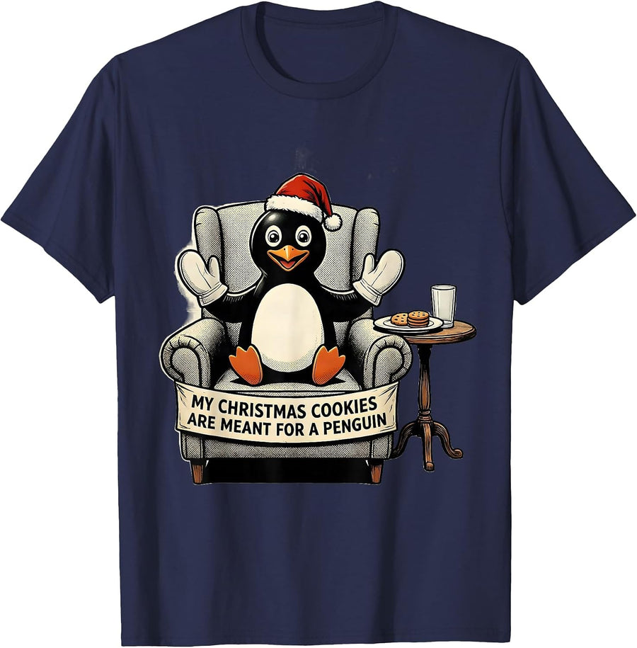 My Christmas Cookies Are Meant For A Penguin Funny T-Shirt - Navy Blue