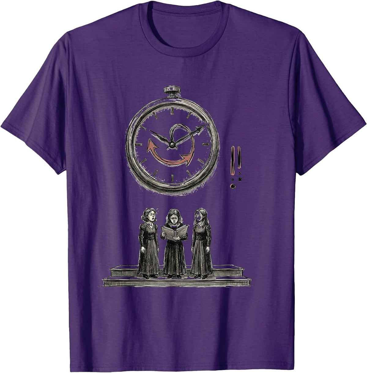 Men's Hand-Sketched Choir Clock Singer Humor Gift T-Shirt - Purple