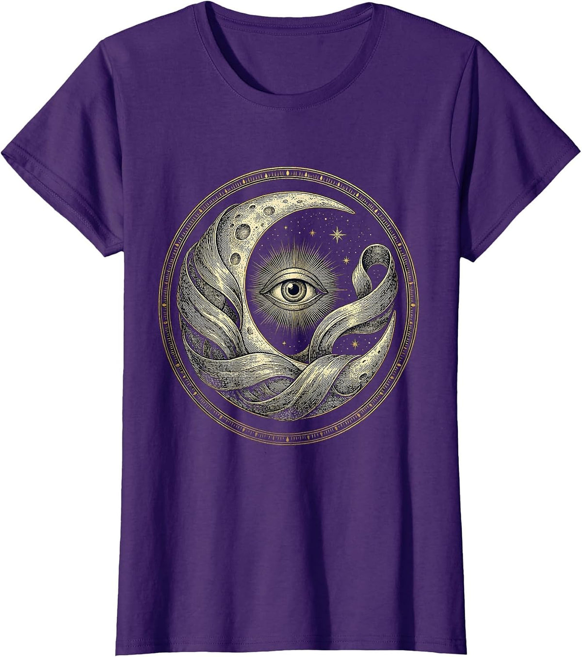 Women's Crescent Moon Aurora Borealis Night Sky Design T-Shirt - Purple